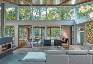 Living room with picturesque Pinnacle windows